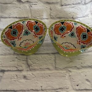 2 Yokohama Studio Japan 6" Rice Soup Noodle Bowls Hand Painted & Embossed Dots